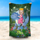Lofaris Personalized Blue Triceratops Girls Beach Towel